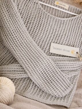 Ocean Drive White Open-Knit Cropped Sweater